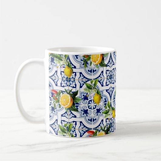 Mug citrons et oranges siciliens motif vintage (Gauche)