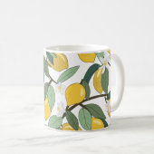 Mug Citrons Jaunes, Impression Tropicale Sans Fil. (Devant droit)