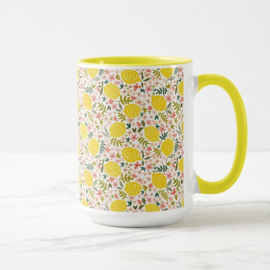 Mug Citrons jaunes modernes avec fleurs roses (Droite)