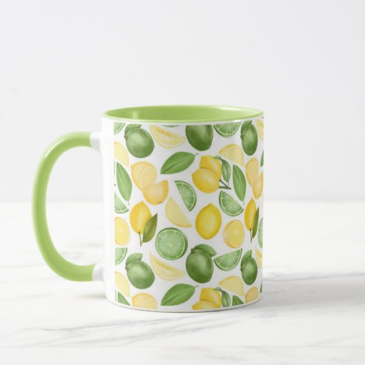 Mug Citrons Limes Motif Feuille Café vert (Gauche)