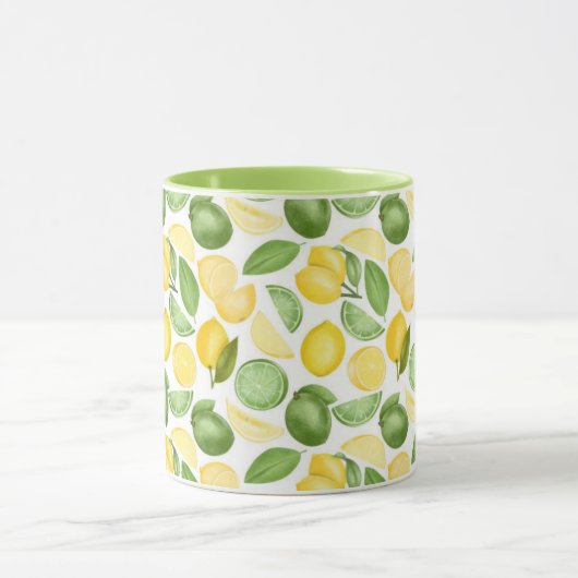 Mug Citrons Limes Motif Feuille Café vert (Centre)