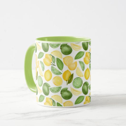 Mug Citrons Limes Motif Feuille Café vert (Devant gauche)