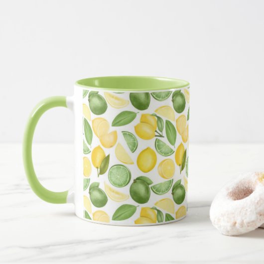 Mug Citrons Limes Motif Feuille Café vert (Avec donut)