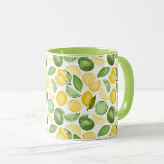 Mug Citrons Limes Motif Feuille Café vert (Devant droit)