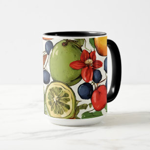 Mug Citrons méditerranéens, citrons et fleurs. Peints