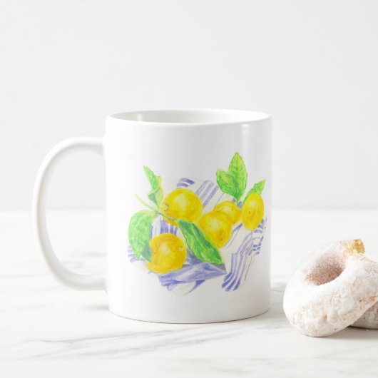 Mug Citrons Meyer sur serviette de cuisine (Avec donut)