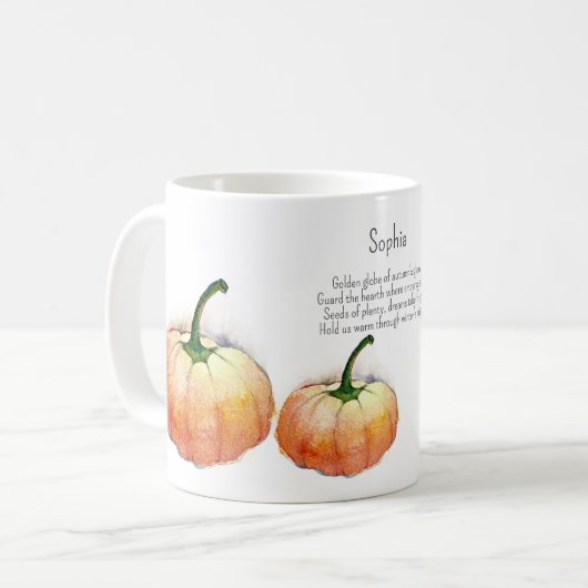 Mug Citrouille aquarelle avec poème (Devant gauche)