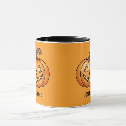 Mug Citrouille Carton Orange Avec Nom Personnalisé Hal (Centre)