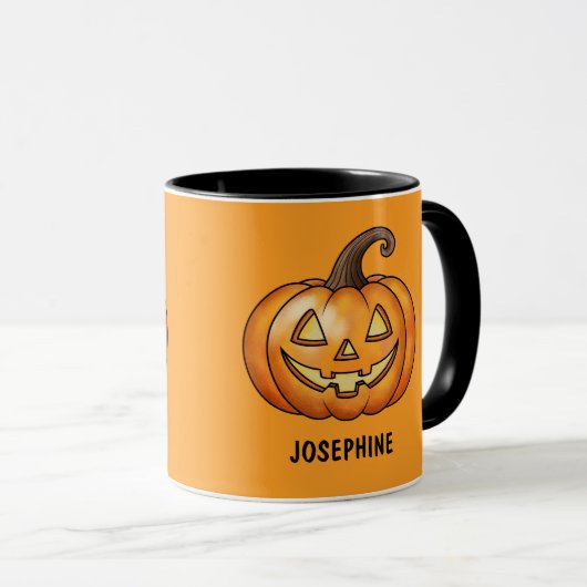 Mug Citrouille Carton Orange Avec Nom Personnalisé Hal (Devant droit)