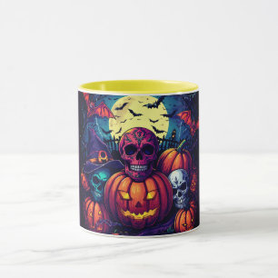 Mug Citrouille Crâne de Sucre Rose Halloween, Épouvant