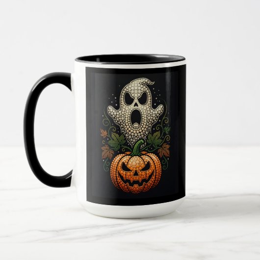Mug Citrouille crâne Halloween Art gothique à points (Gauche)