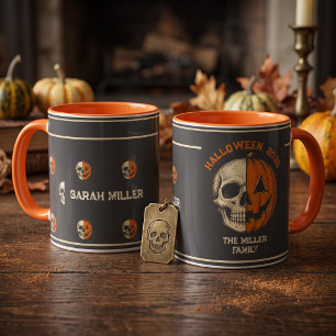 Mug Citrouille crâne personnalisée Nom de famille Hall