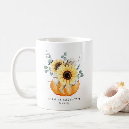 Mug Citrouille d'aquarelle et tournesols Baby shower d (Avec donut)