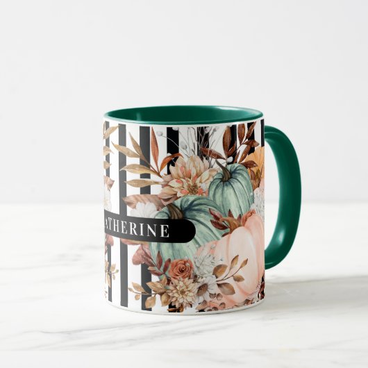 Mug Citrouille de automne - Bandes noires et blanches (Devant droit)