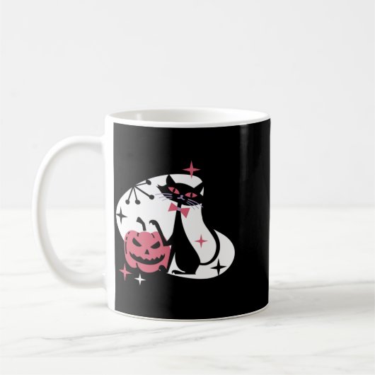 Mug Citrouille de chat noir rétro milieu de siècle Hal (Gauche)
