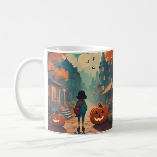 Mug Citrouille de chauve-souris d'Halloween et une fil (Gauche)