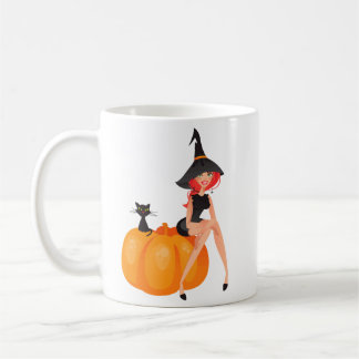 Mug Citrouille de la sorcière d'Halloween et chat noir