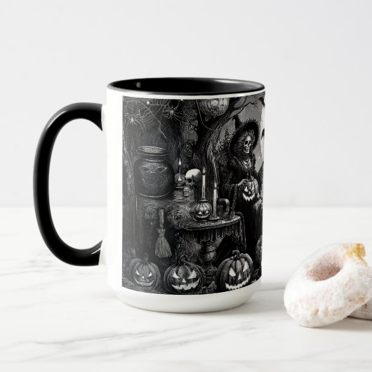 Mug Citrouille de sorcière squelette (Avec donut)