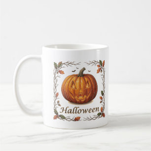 Mug Citrouille d'Halloween effrayante Cadre de feuille