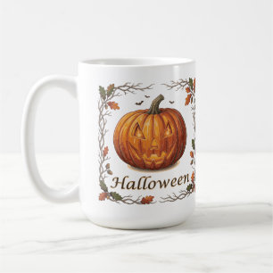Mug Citrouille d'Halloween effrayante Cadre de feuille