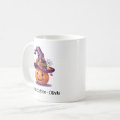 Mug Citrouille d'Halloween portant un chapeau de sorci (Devant gauche)