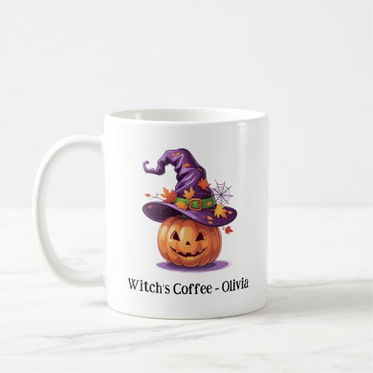 Mug Citrouille d'Halloween portant un chapeau de sorci (Gauche)