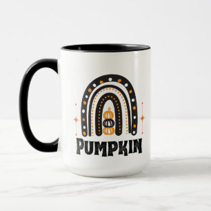 Mug Citrouille et arc-en-ciel noir & orange élégant