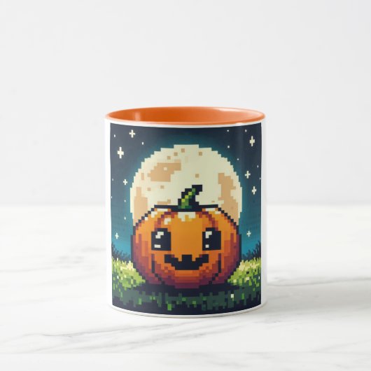 Mug citrouille Halloween 8 bits sous la lune (Centre)