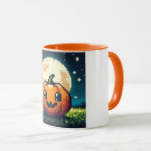 Mug citrouille Halloween 8 bits sous la lune (Devant droit)