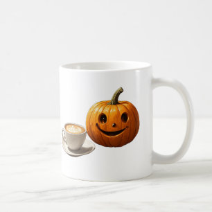 Mug Citrouille Heureuse Tenant un Latte pour des Journ