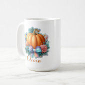 Mug Citrouille mignon avec Fleurs T-shirt personnalisé (Devant gauche)