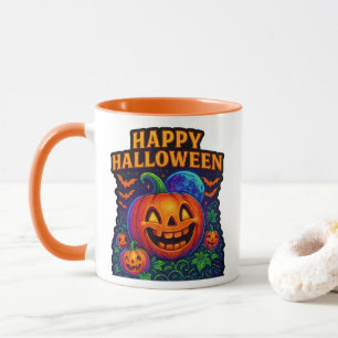 Mug Citrouille Neon Glow "Happy Halloween"