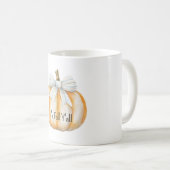 Mug Citrouille orange crème à ruban bleu  (Devant droit)