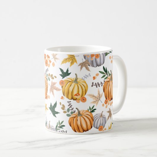Mug Citrouille orange d'automne et fleurs motif (Devant droit)