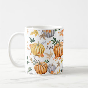 Mug Citrouille orange d'automne et fleurs motif