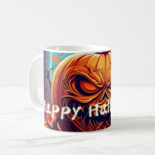 Mug Citrouille orange effrayante avec visage, Hallowee (Devant gauche)