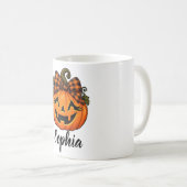 Mug Citrouille orange mignonne Monogramme Nom Hallowee (Devant droit)