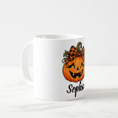 Mug Citrouille orange mignonne Monogramme Nom Hallowee (Devant gauche)