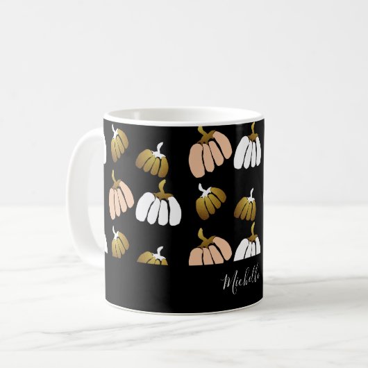 Mug Citrouille Personnalisé En Noir, Blush, Blanc, Or (Devant gauche)