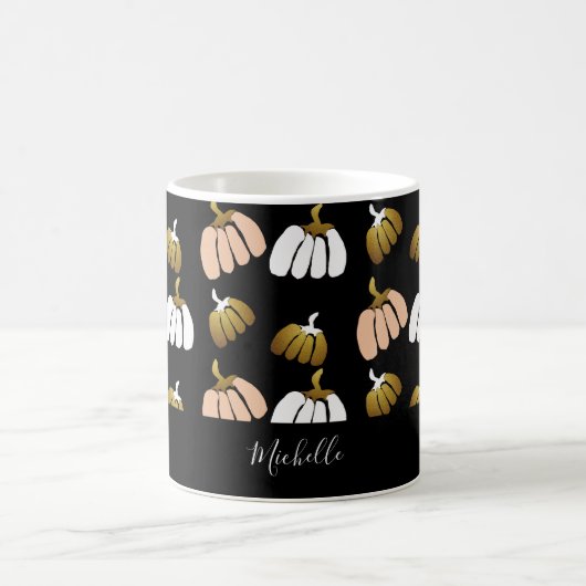 Mug Citrouille Personnalisé En Noir, Blush, Blanc, Or (Centre)