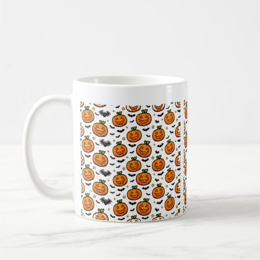 Mug Citrouille Seamless Pattern Visages Art (Gauche)