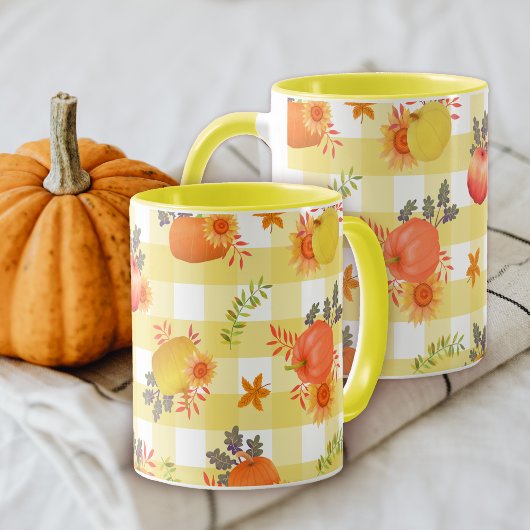 Mug Citrouille Thanksgiving En vichy Jaune