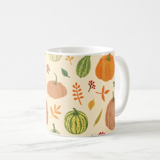 Mug Citrouille vert et orange, motif sans soudure. (Devant droit)