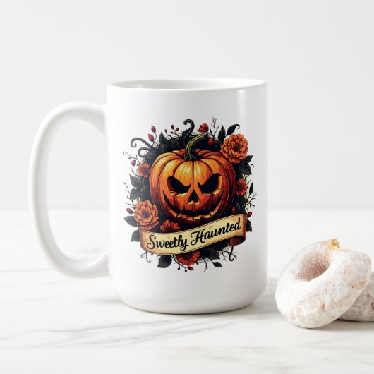 Mug Citrouille Vintage doucement hanté | Halloween flo (Avec donut)