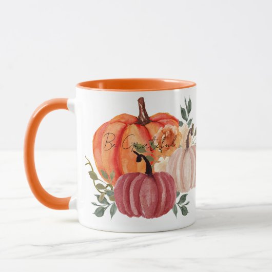 Mug Citrouilles aquarelle avec texte personnalisé (Gauche)