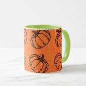 Mug Citrouilles d'automne sur fond de denim orange (Devant droit)