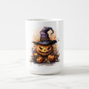 Mug Citrouilles d'Halloween effrayantes portant un cha