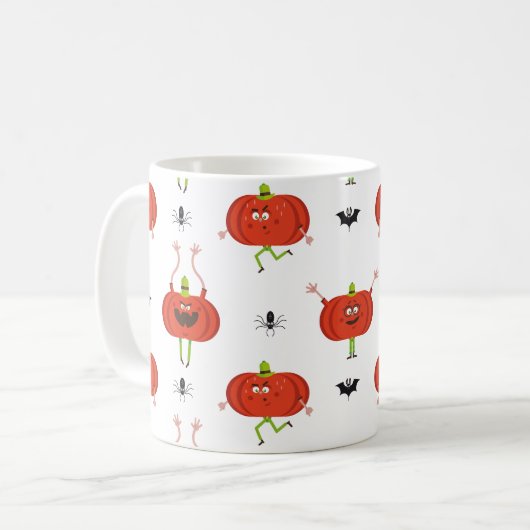 Mug Citrouilles d'halloween mignonnes, araignée et mot (Devant gauche)