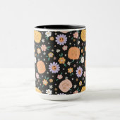 Mug Citrouilles d'Halloween rétro et Motif de fleurs (Centre)