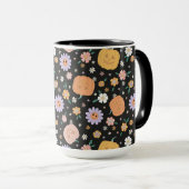 Mug Citrouilles d'Halloween rétro et Motif de fleurs (Devant droit)